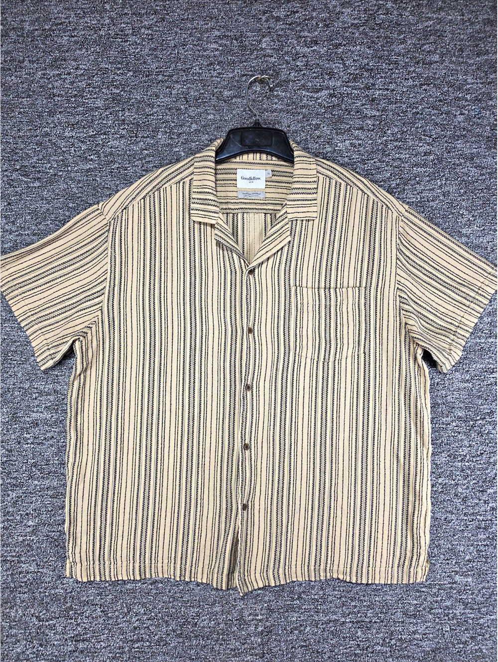 Goodfellow & Co Men's XL Beige/Black Striped Cotton SS Shirt Pockets